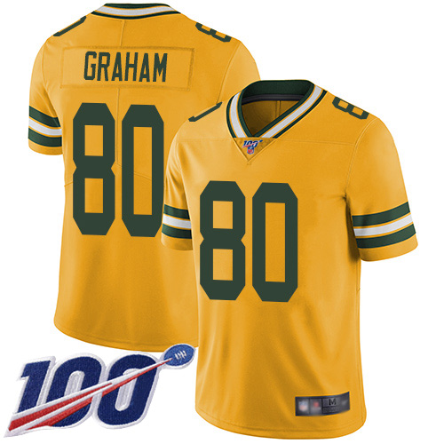 Green Bay Packers Limited Gold Men 80 Graham Jimmy Jersey Nike NFL 100th Season Rush Vapor Untouchable